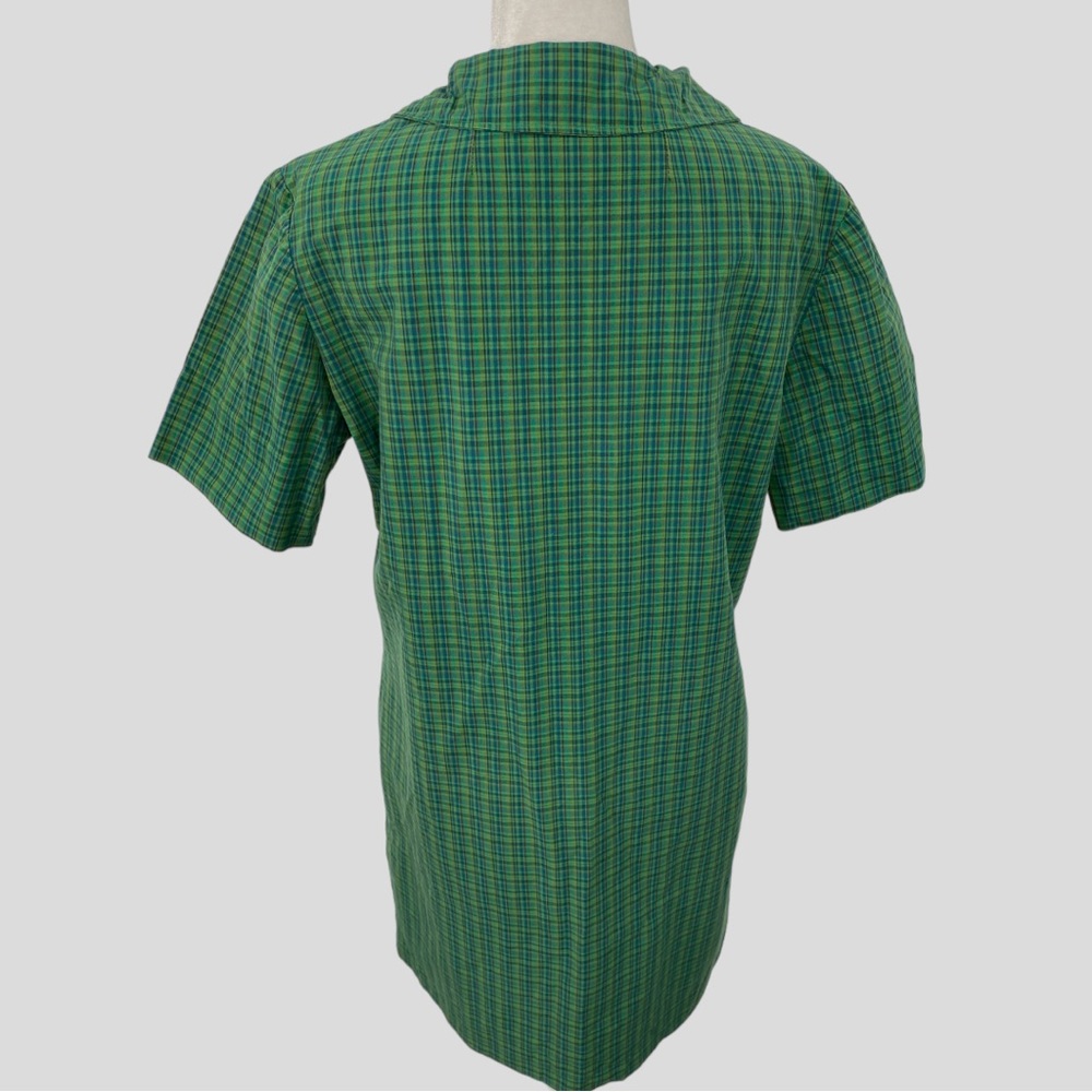 Vintage Handmade 50s Style Green Blue Plaid Belted Shirt Dress - Picture 5 of 6